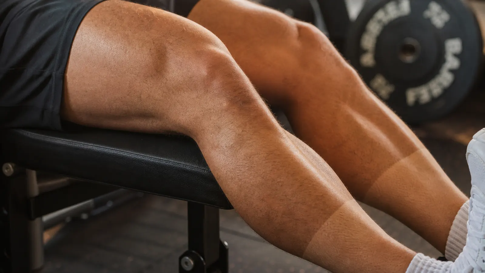 Runner lacing up shoes after a compression recovery session, looking rested and ready